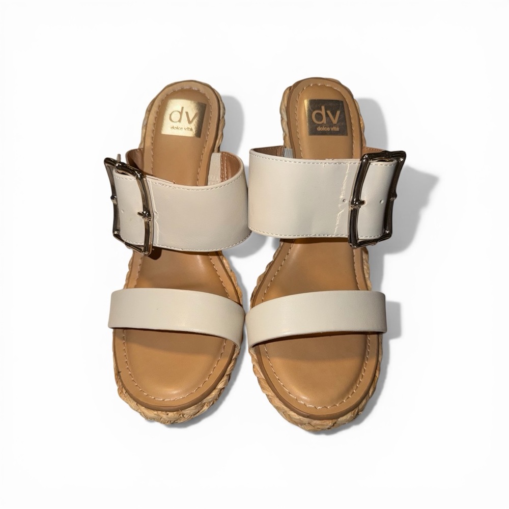 DV by Dolce Vita Cream Double-Band Buckle Slide Sandals